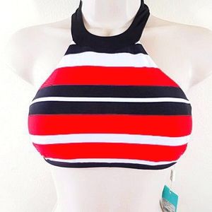 SEAFOLLY Women New White Red Black Stripes NWT US Size 6 Bikini TOP Swimwear